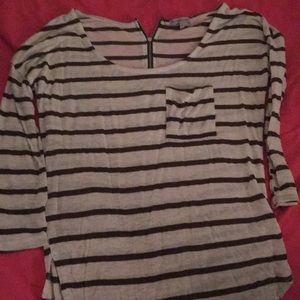 Green and white striped quarter sleeve shirt